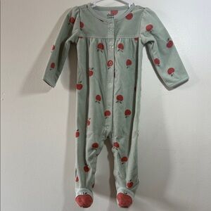 3/$20 Child of Mine Adorable Apple Print Green Fleece Sleeper, PRELOVED, 6-9M